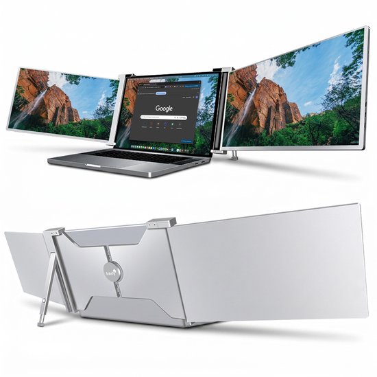 Portable Monitor 2x 15,6 inch Full HD – Laptop Scherm Uitbreider – Draagbare Monitor – Tri Screen – Extra Scherm Laptop – Plug & Play – Solvify
