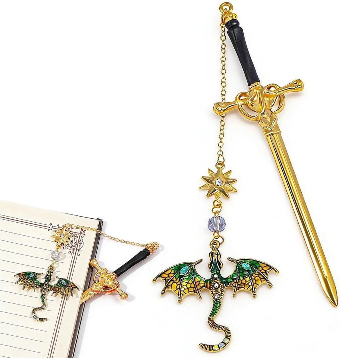 Zwaard en Draak Boekenlegger van 15 cm, Perfect Cadeau voor Boekenliefhebbers, Verjaardag en Jubileum, Fantasy Collectie