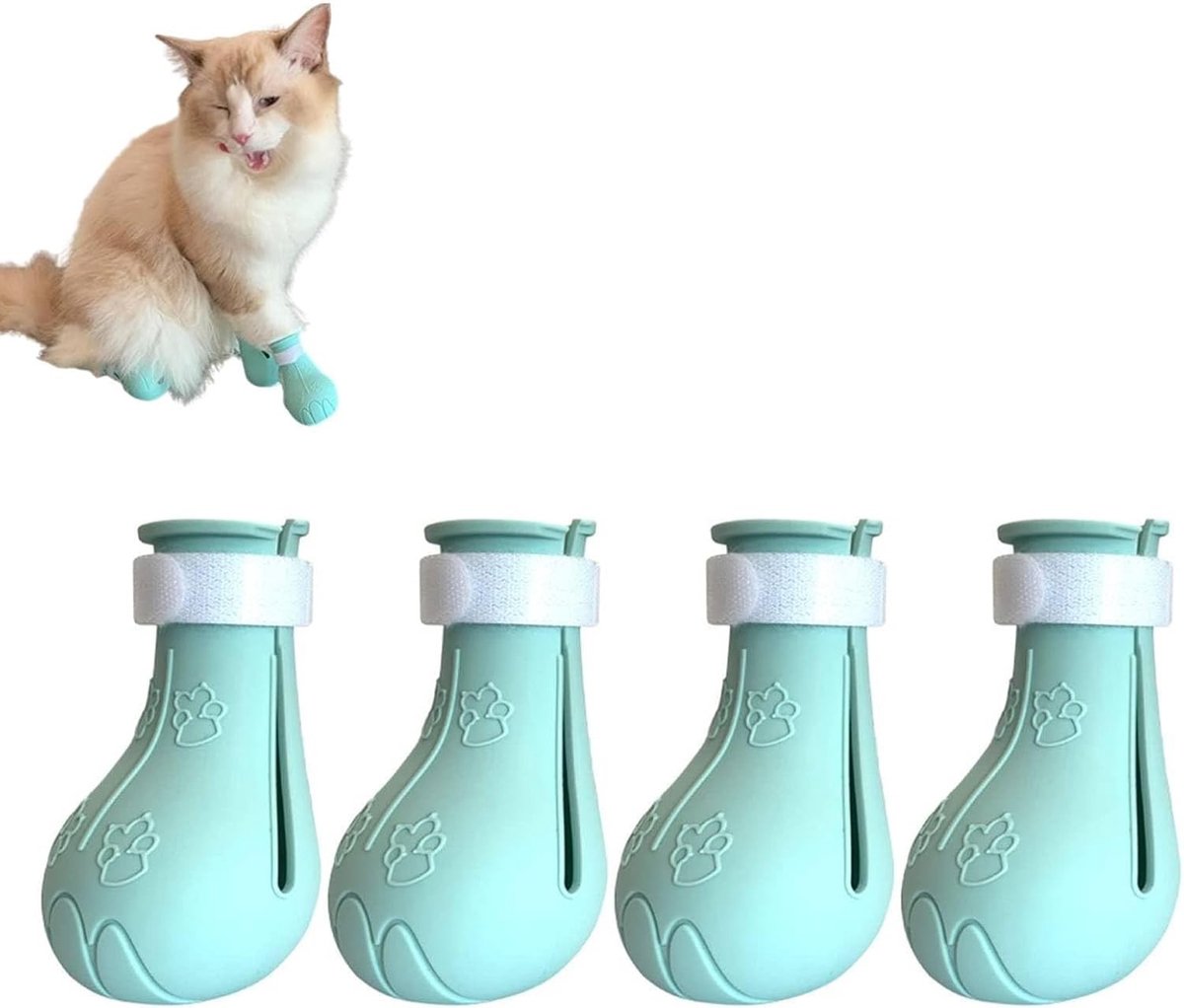 Anti-scratch kattenlaarzen - 4 stuks, siliconen voetbeschermers voor katten, comfortabele en duurzame kattenschoenen