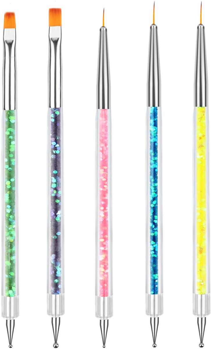 Nagelkunst kwastjes 5 stuks - dubbelzijdig - puntboor en lijntrekker - perfect voor DIY nagel-art - ShopVlot