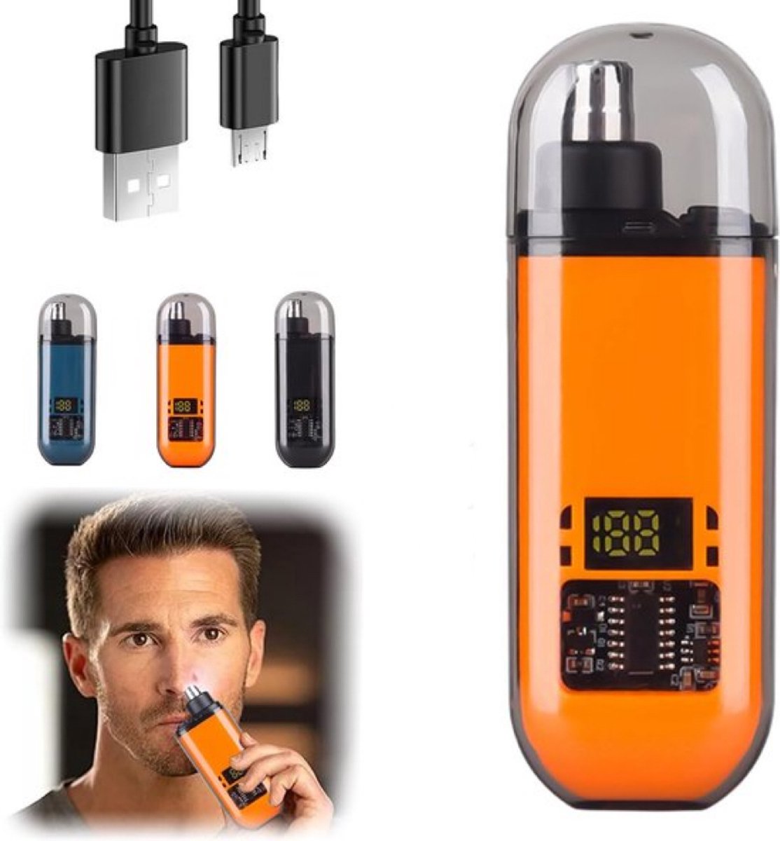 Elektrische mini-trimmer voor neushaar, oplaadbaar via USB, waterdicht, draagbaar, geschikt voor wenkbrauw- en oorhaar, afwasbare kop - oranje