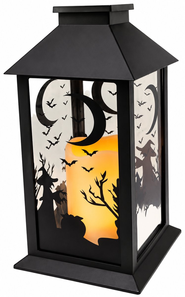 Villa Volance - Halloween Lantaarn 28 x 13 cm – LED Kaars – Decoratieve Spooklamp
