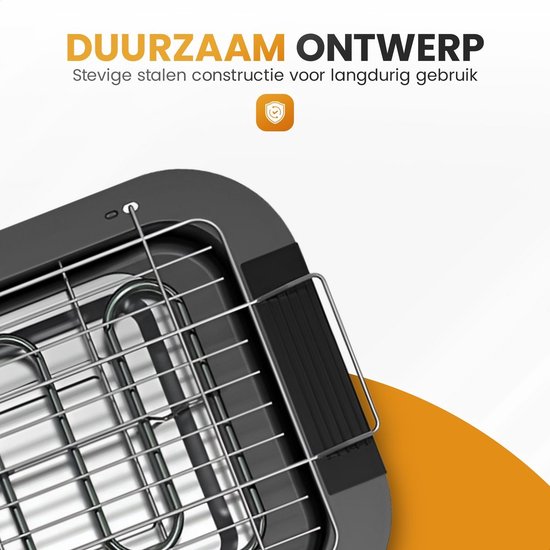 Elektrische grill - 2000W Tafelgrill met Thermostaat & Uitneembare Onderdelen - Draagbaar voor Buiten, Balkon & Tuin - Zwart — afbeelding 4