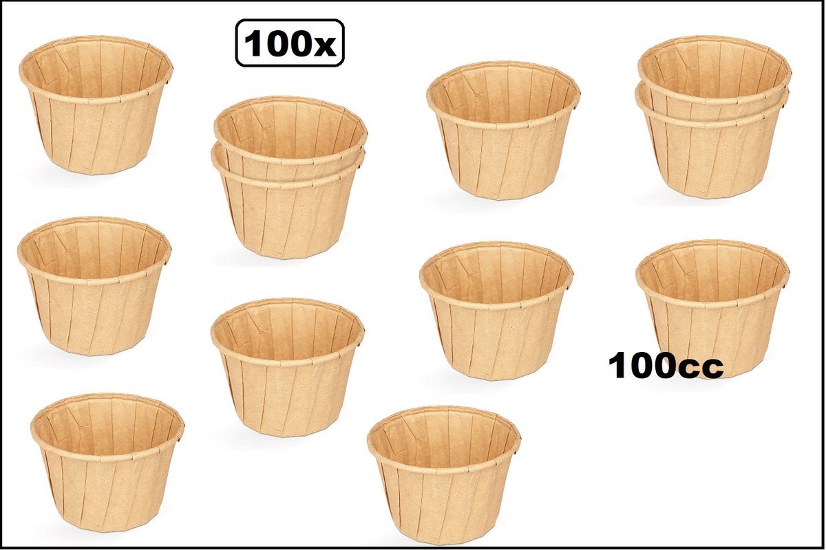 100 stuks Souffle sausbakje kraft 100cc - Sup free - hoogte 66mm - Papier composteerbaar saus mayonaise ketchup mosterd bakje eten food