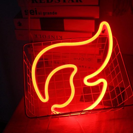 Wand Neon Bord in Vlamvorm, Rode Neon LED Verlichting, Sfeerlamp Nachtlampje, Decoratieve Verlichting voor Huis, Bar, Restaurant en Winkels — afbeelding 2