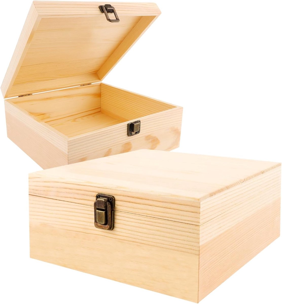 Houten Opbergdoos met Deksel, 23 x 23 x 10 cm, Natuurlijke Hout, Geschenken, Accessoires, Souvenirs, Set van 2