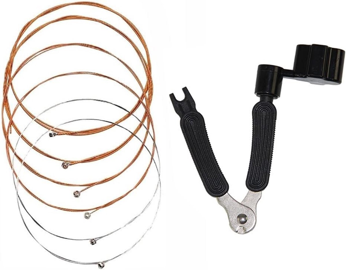 Complete Set van Roodkoperen Akoestische Gitaar Snaren met 3-in-1 Restring Tool, Snarenwinder en Gitaar Pin Trekker voor Muzikanten