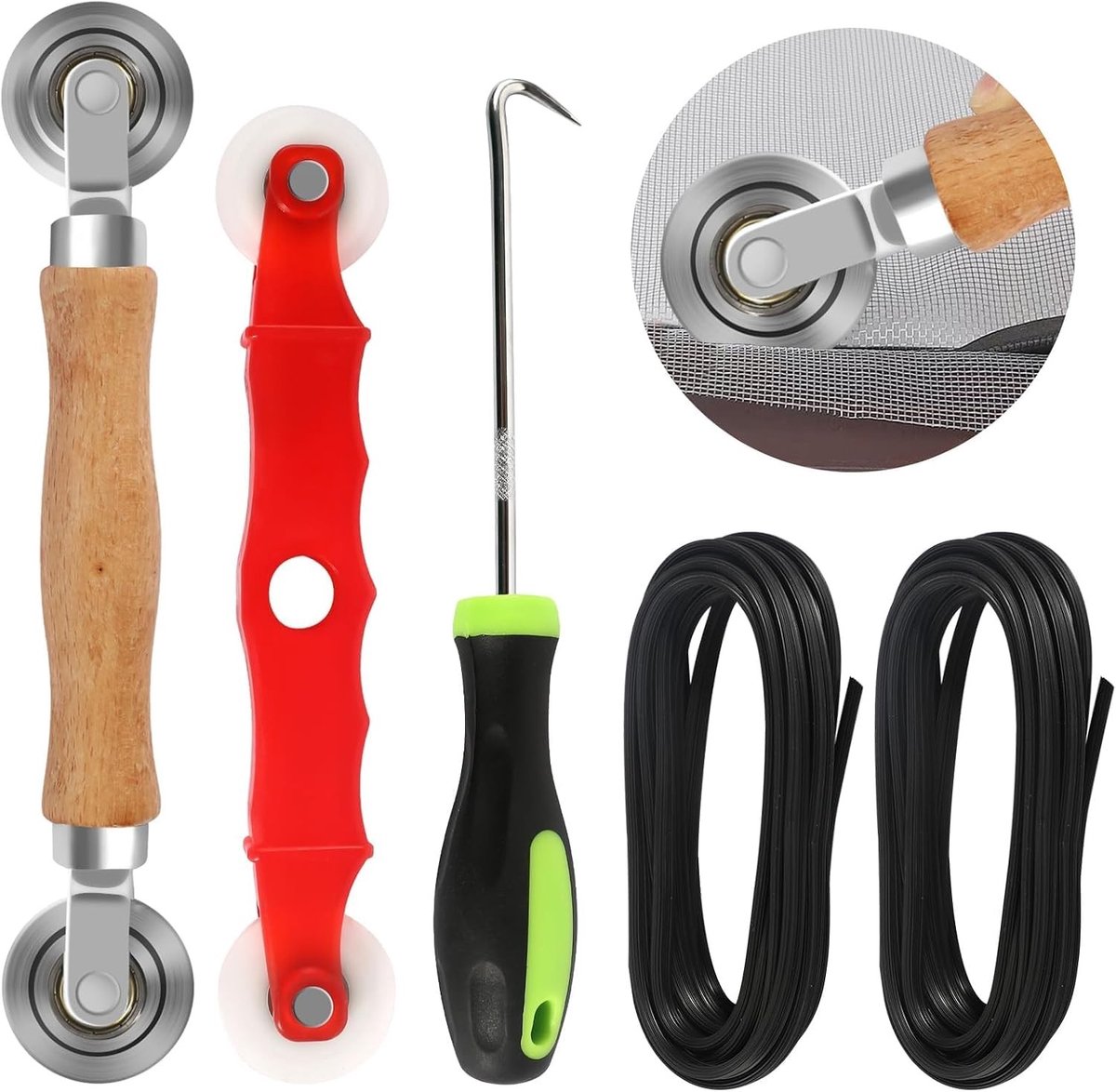 Installatiepakket voor Vliegenschermen met Roll-Up Mechanisme, 4 Stuks, Inclusief 20M x 5mm Insectenbescherming en Accessoires voor Vliegenscherm