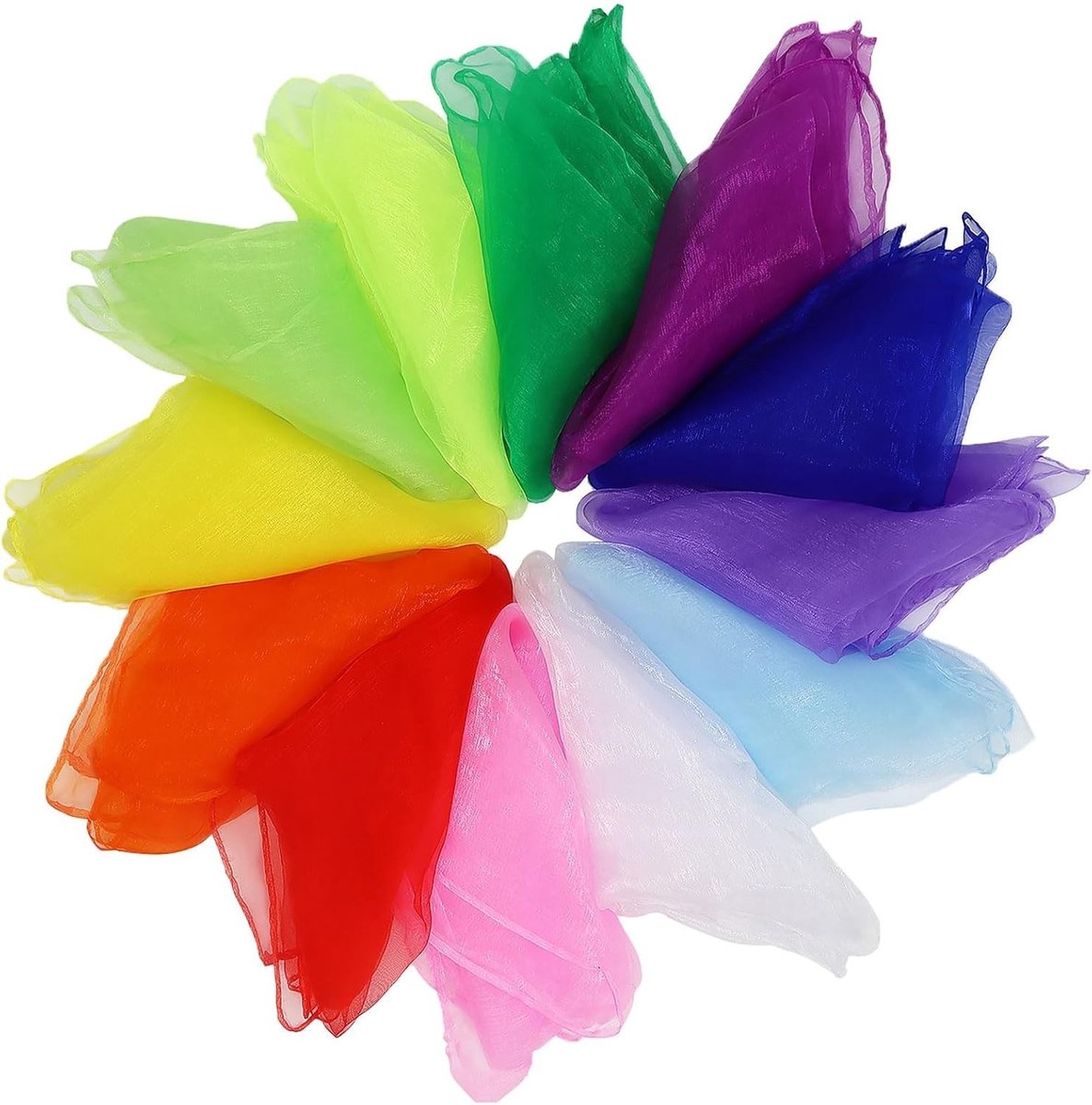 Set van 12 Kleurige Chiffon Doeken voor Juggling en Dans, 60 x 60 cm, Sensory Speelgoed en Creatieve Activiteiten
