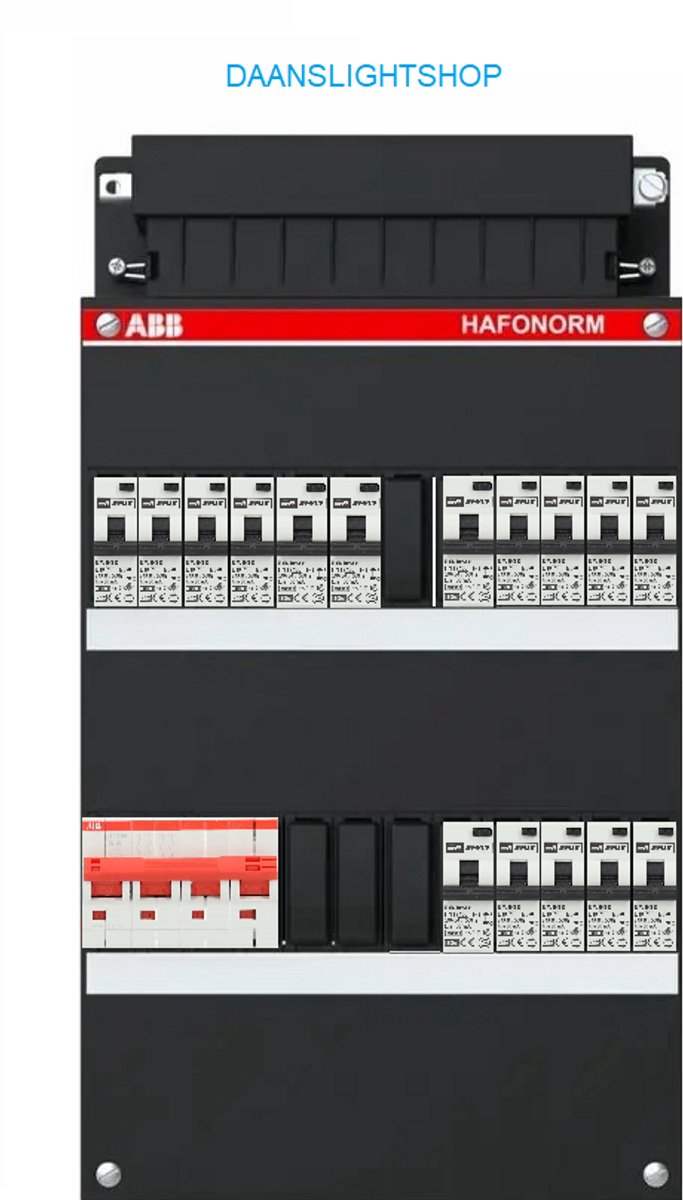 ABB 3-fase groepenkast – 16 lichtgroepen – EMAT aardlekautomaten 30mA – ABB 4 polige hoofdschakelaar – Kracht lichtgroepenkast 16 groepen