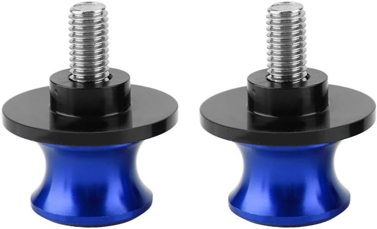 Set van 2 Swivel Arm Spools voor Motorfiets, 6mm CNC Achterstand Coil Sliders en Bobbins in Blauw - Geschikt voor M6 Bevestiging