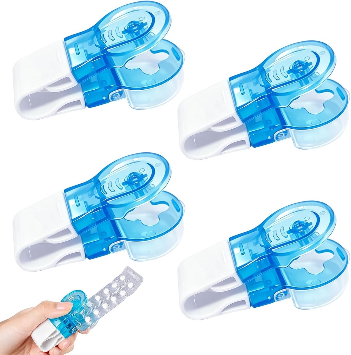 Pillentrekkers set van 4, contactloze pillendispensers met houder, ergonomische tablettenorganizer voor reizen en dagelijks gebruik, eenvoudig in gebruik en praktisch voor onderweg