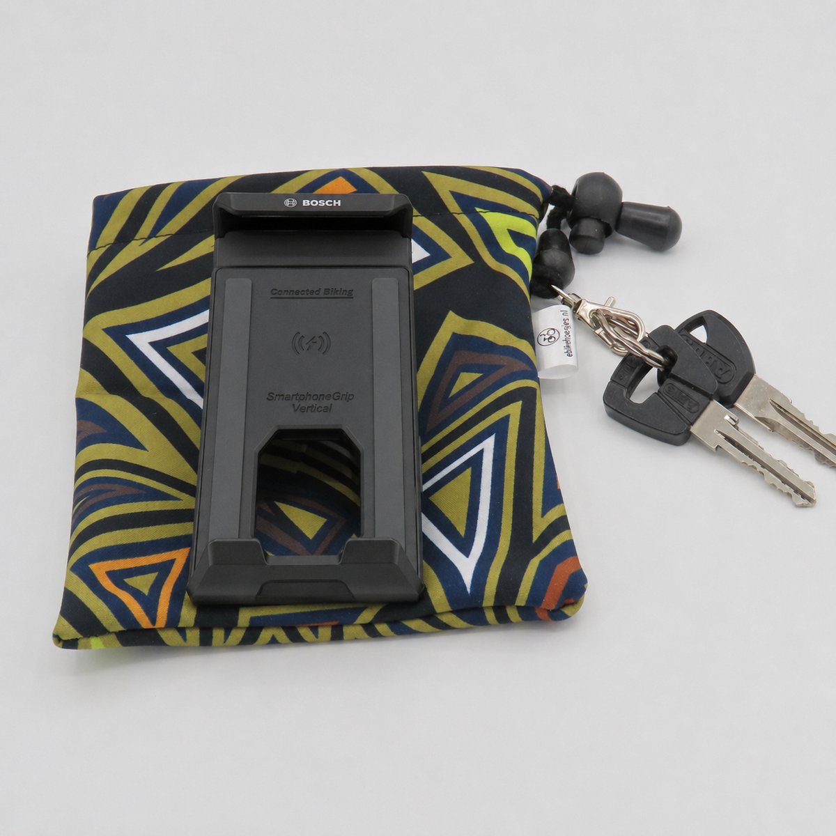 Ebike hoesje xl display Bosch Smartphone grip verticaal Driehoekje op groen softshell DLX
