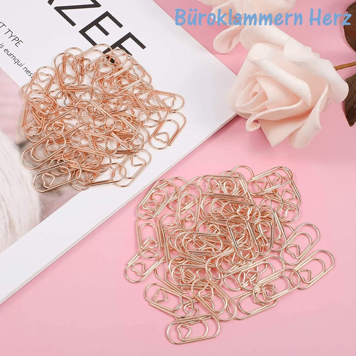 Hartvormige Paperclips in Goud, 130 Stuks, Set met Transparante Doos voor Kantoor, School en Documenten, Ovalen Motief