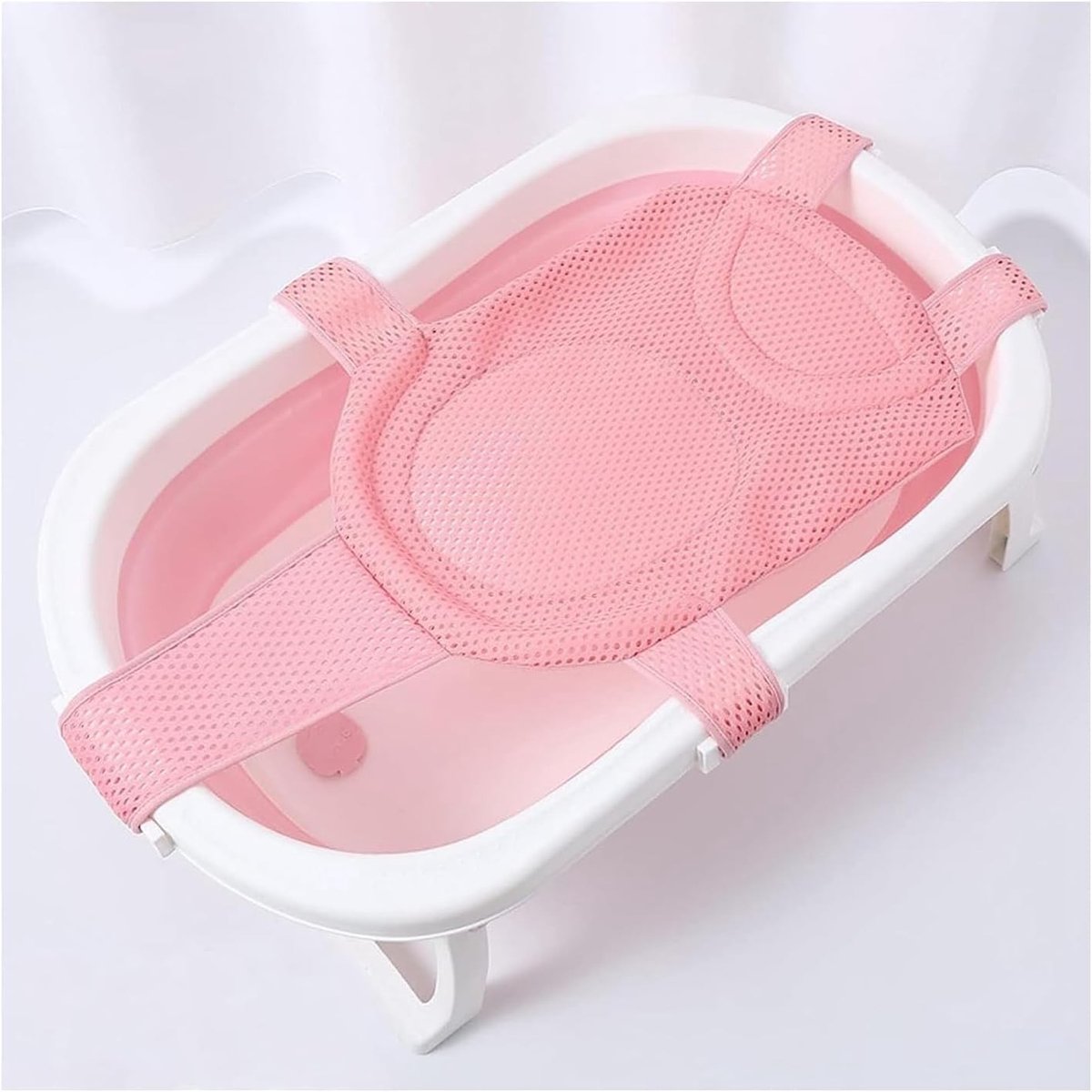 Veilig Baby Badnet met Antislip, Verstelbare Veiligheidsgordel en Sneldrogend Ontwerp voor Pasgeborenen (Roze)