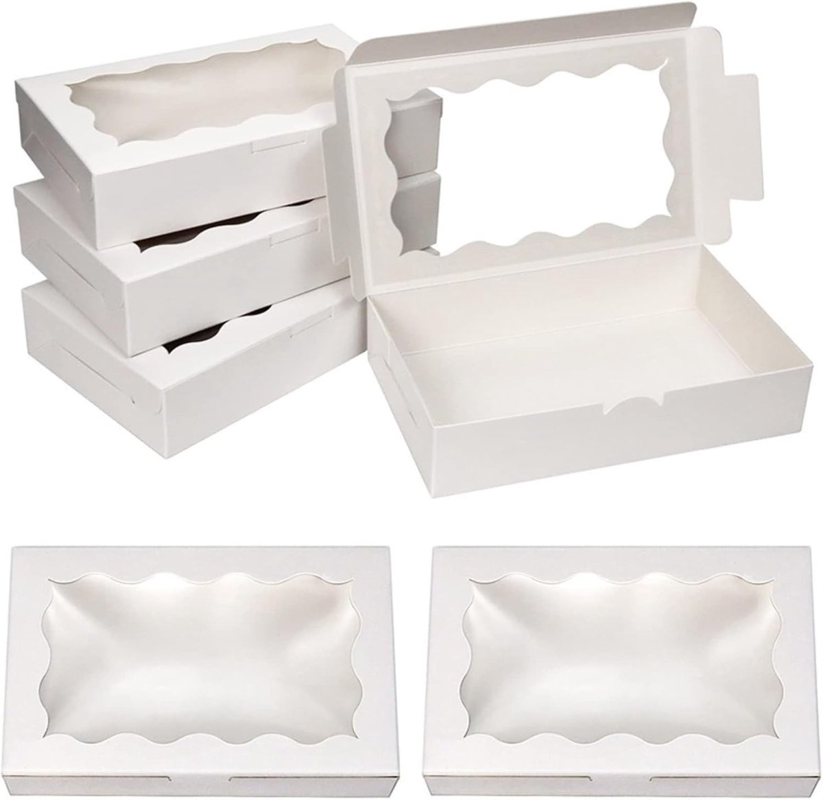 Transportdozen voor 20 Cupcakes met Kijkvenster, Wegwerpverpakking voor Taarten, Muffins en Koekjes, 18 cm x 11 cm x 4 cm, Witte Kartonnen Dozen