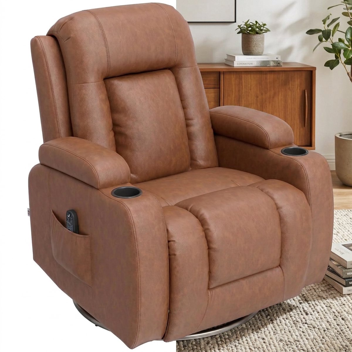 Massagestoel - Relaxfauteuil - Zetel - Sta op stoel elektrisch - Stof - 1 persoons - Met armleuning - Zeer comfortabel - Elektrisch - Lichtbruin