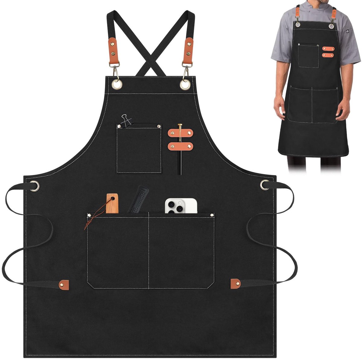 Canvas schort 68 x 99 cm - verstelbare riem - 3 zakken - ideaal voor koken en bakken - ShopVlot
