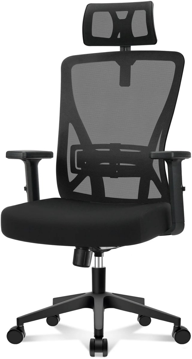Sellino Bureaustoel - Zwart - Verstelbare zithoogte - Soepel verrijdbaar - Comfortabele armsteunen - 126 cm - Stabiel onderstel
