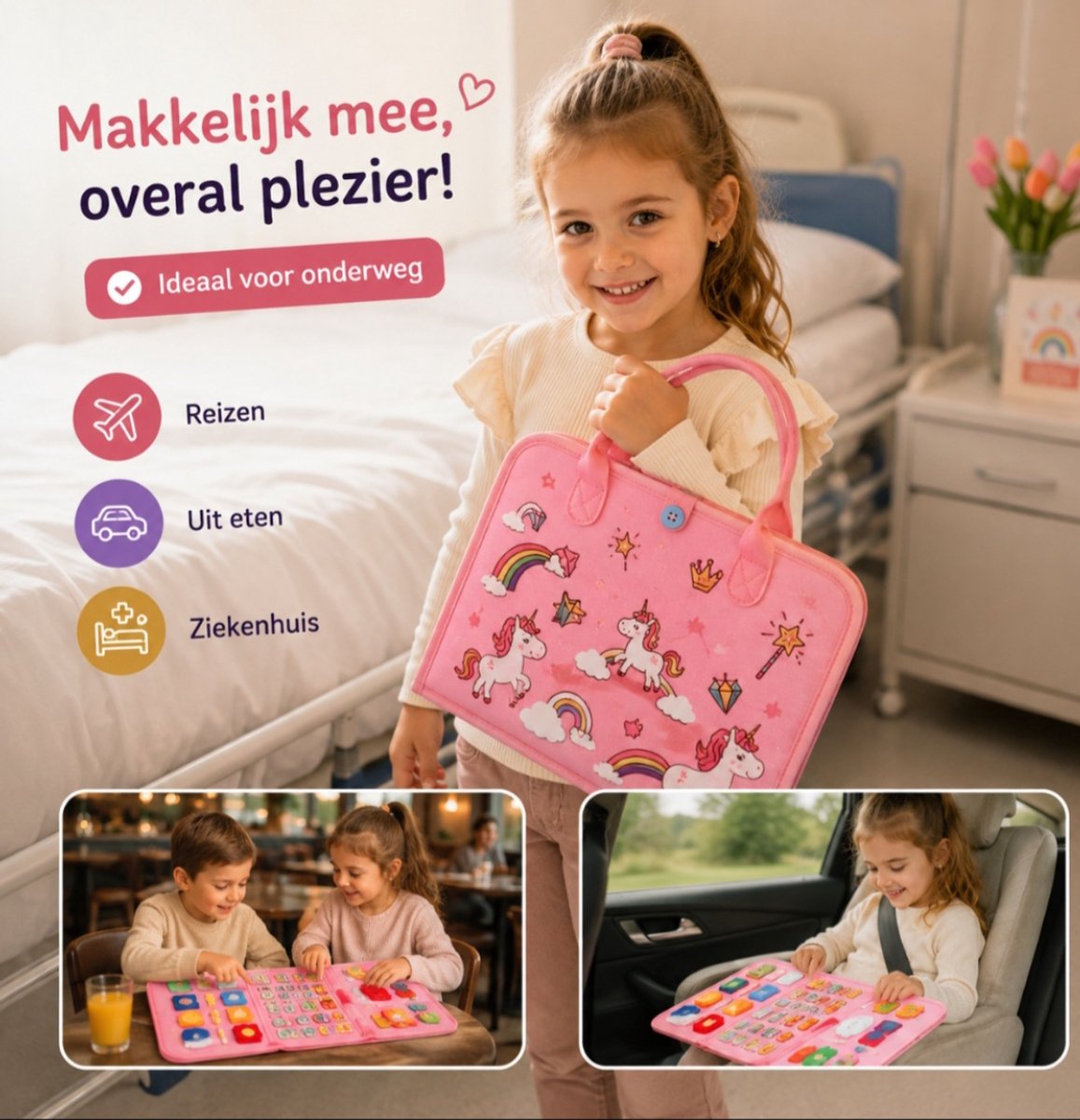 Baby Sonrisa Busy Book Roze - Montessori Activiteitenboek voor Baby & Peuter - Educatief Sensorisch Speelgoed - Kinderspeelgoed - Vanaf 3 Jaar — afbeelding 4