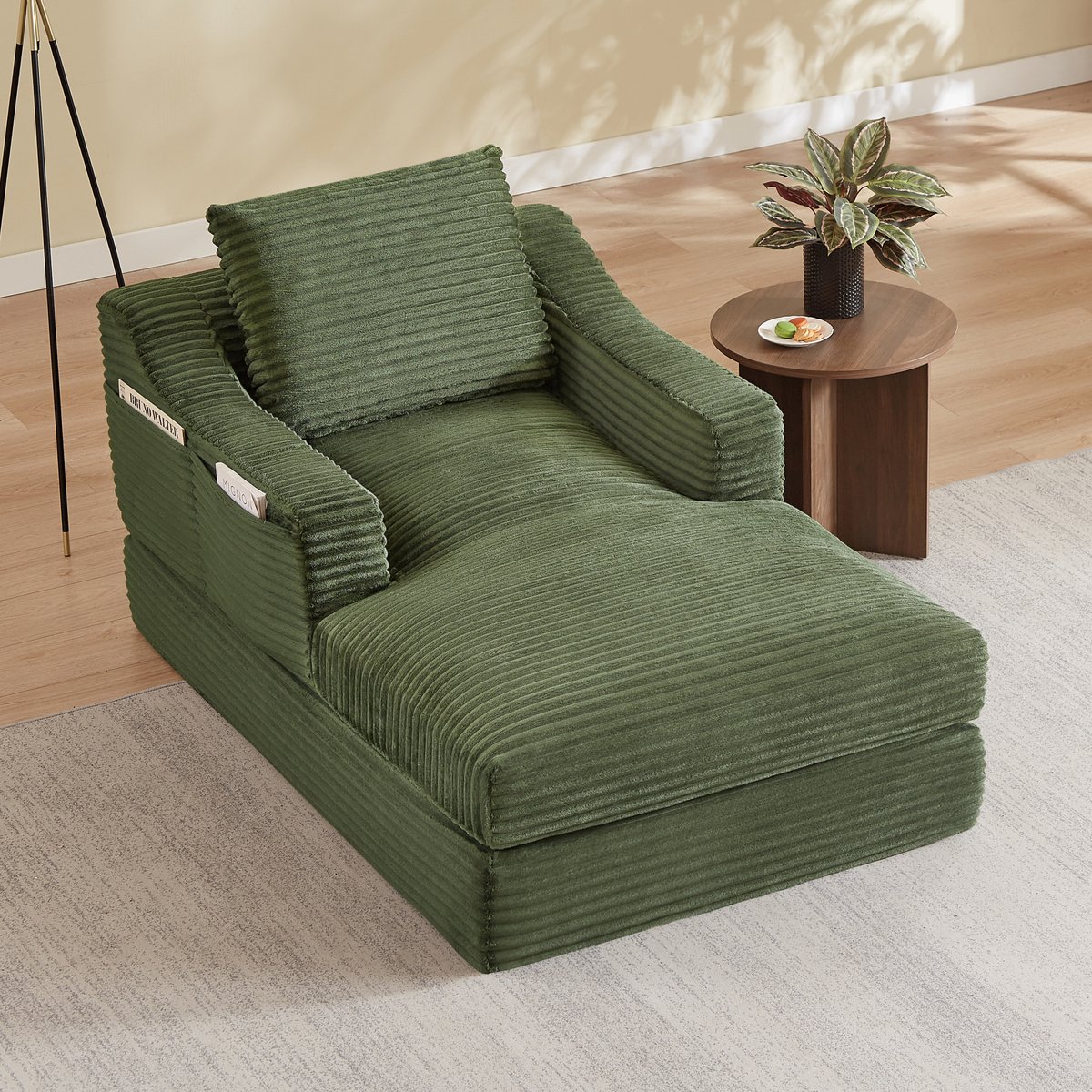 DESMIU Fauteuil 1 Zits Uitklapbaar Naar Bed Met Armleuningen En Dikke Vulling Voor Woonkamer En Slaapkamer Van Ribfluweel Groen