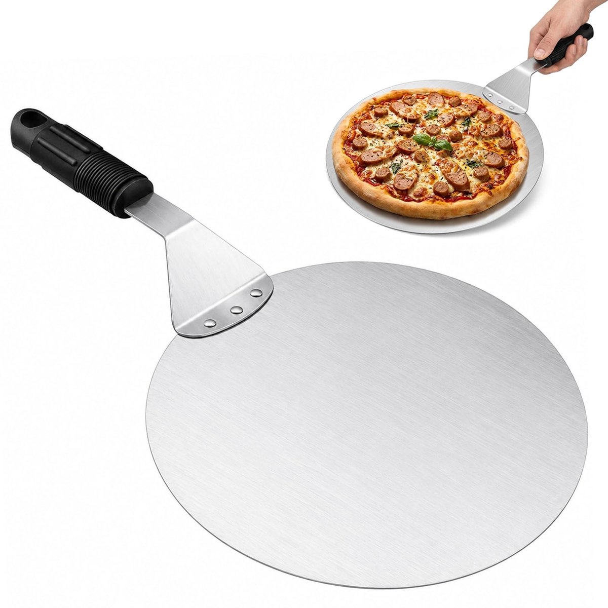 Pizzaschep 30 cm - roestvrij staal - houten handvat - ideaal voor oven - ShopVlot