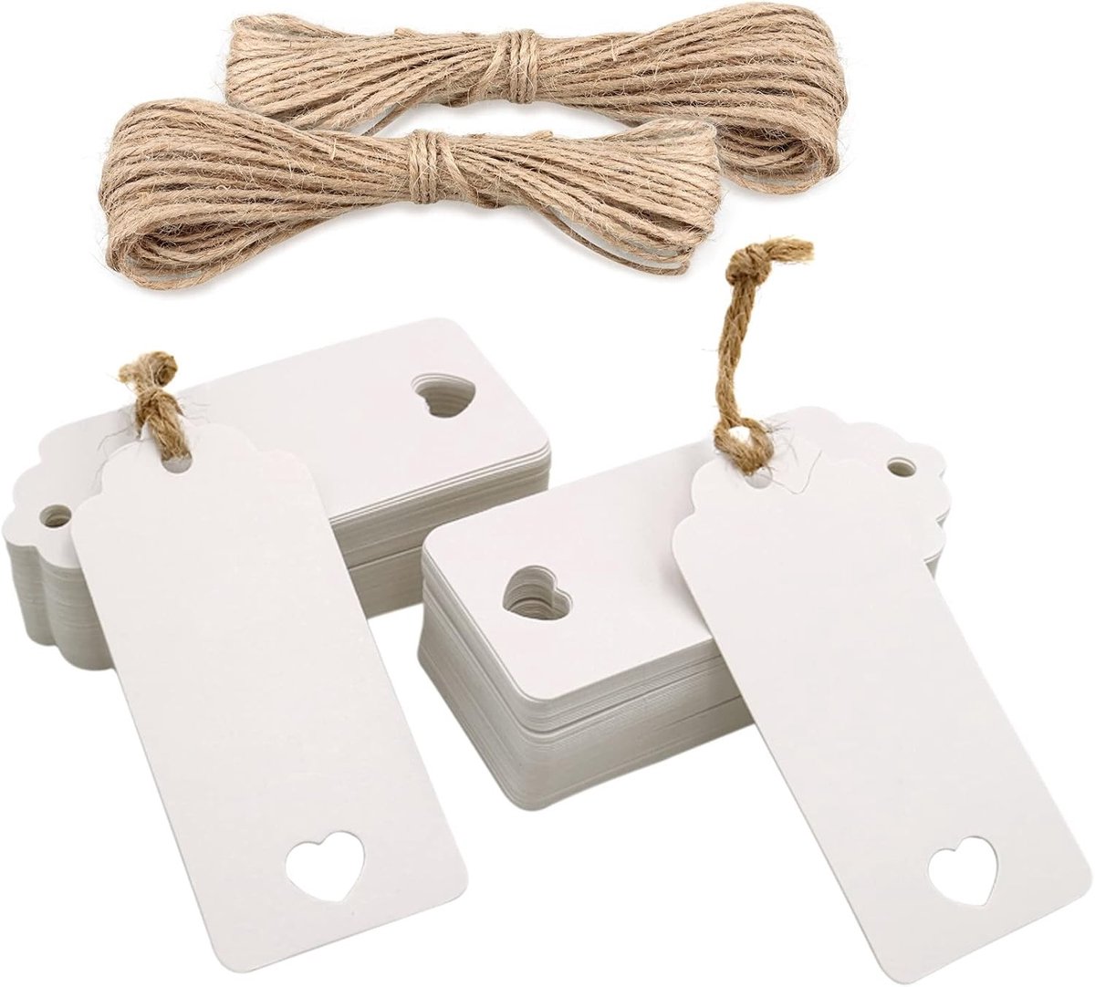 Cadeau Hangers - Wit - 4,5 x 9,5 cm - Papieren Hangers met Jute Snoer - Voor Geschenken