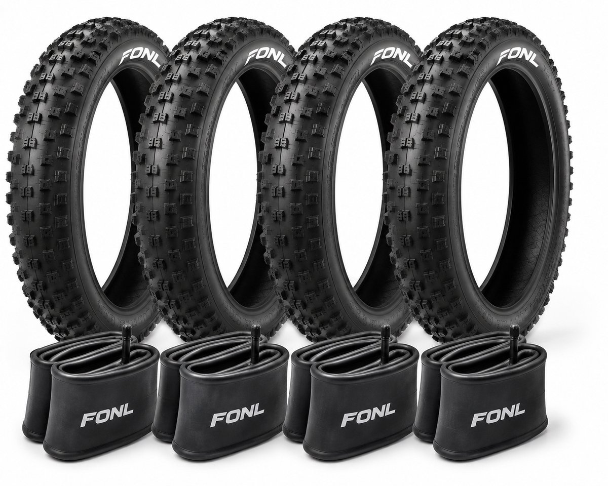 FONL Fatbike Bandenset 20x4.0 – 4 Buitenbanden + 4 Binnenbanden – 8-delige Voordeelset – Fatbike Banden