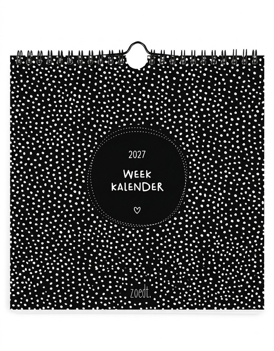 Zoedt weekkalender 2027 - 21x21 cm - weekoverzicht - weekplanning - zwart wit - ringband