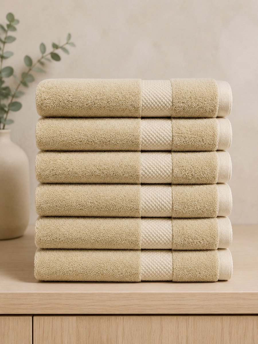 The Linen Room Handdoeken – 50 x 100 cm – Set van 6 – 100% Katoen – 650 GSM Dubbelgetwijnd 20/2 Garen – OEKO-TEX® – Extra Zacht & Hoog Absorberend – Licht beige