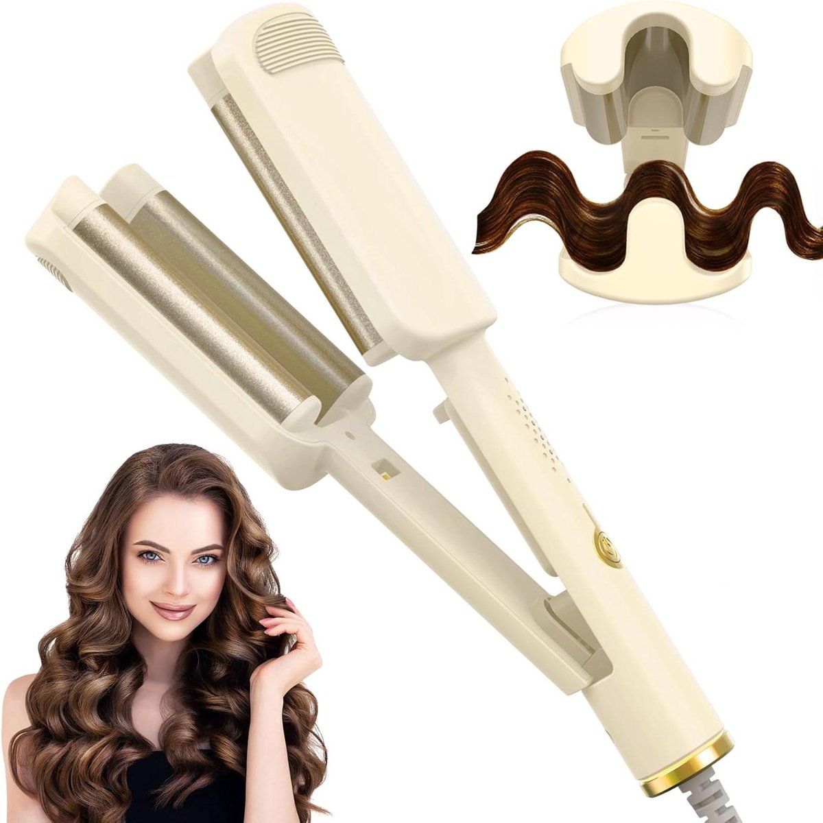 Krultang met 3 Rollen - Golvend Haar - Haar Stijlen - Instelbare Temperatuur - 32mm - Wit
