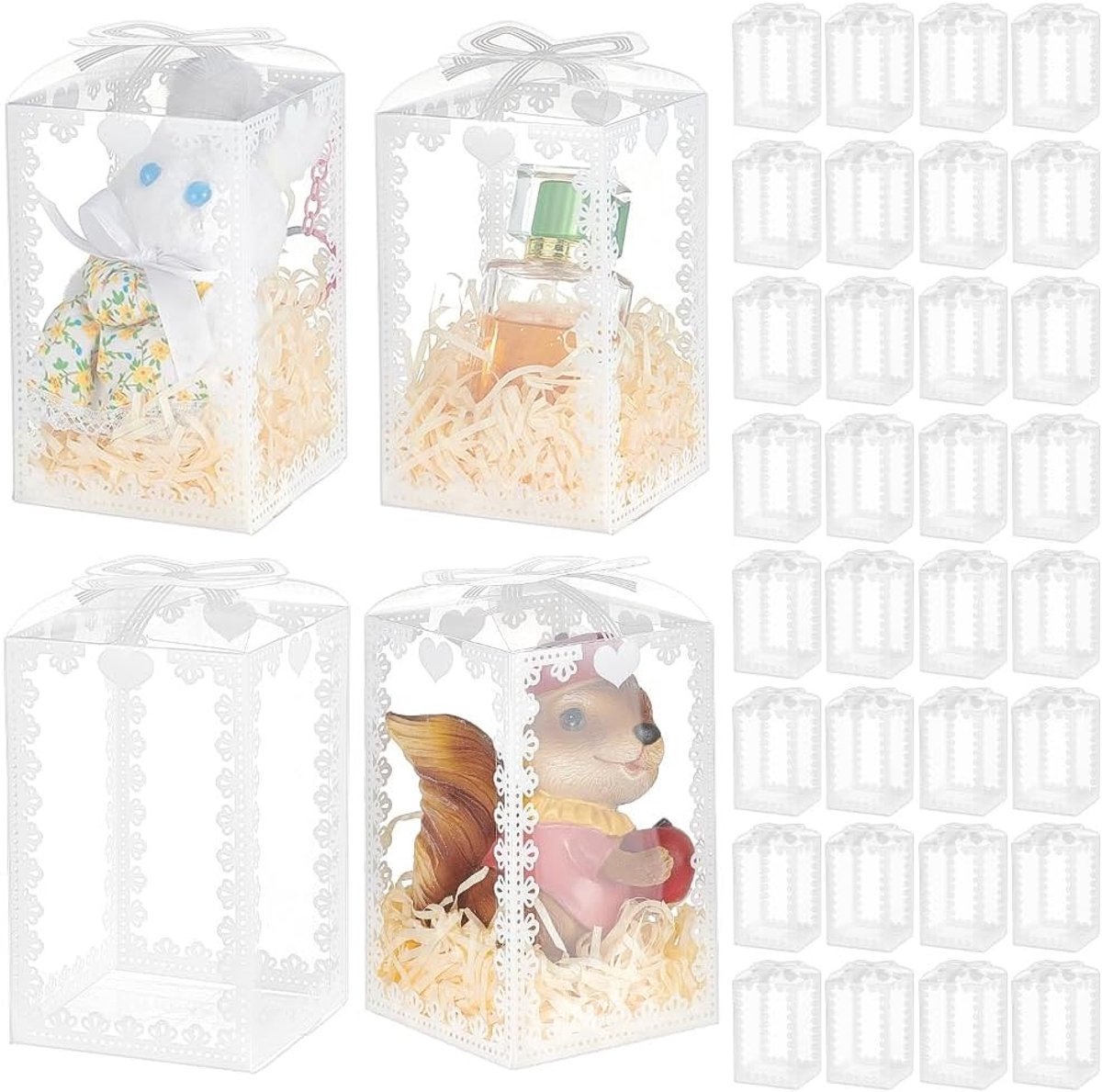 Transparante PVC geschenkdozen met strik - 50 stuks, 14 x 9 x 9 cm, ideaal voor bruiloften, feesten en cadeauverpakkingen