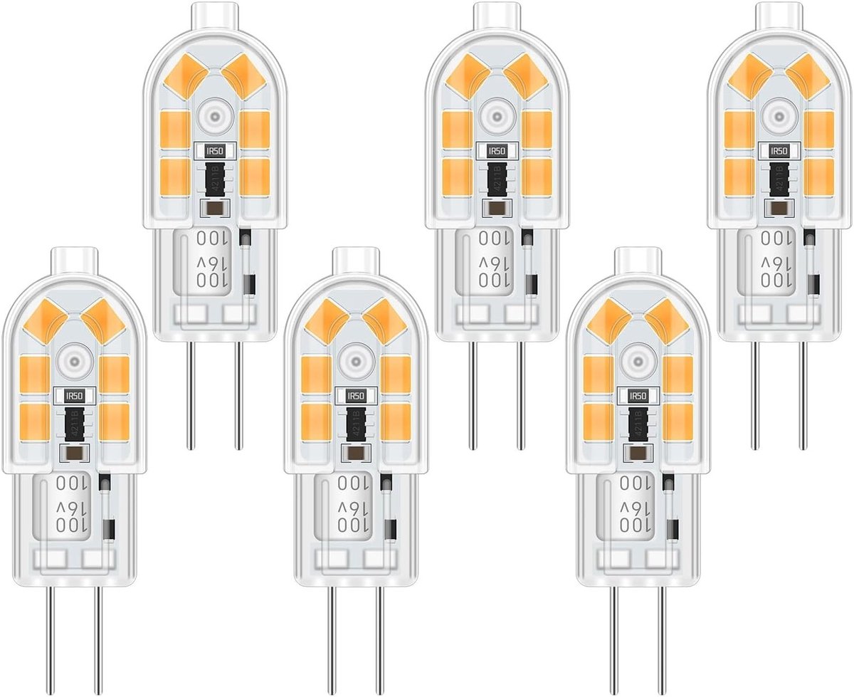 LED G4 12V Warm Wit 2W voor Afzuigkap, 12 SMD, 200LM, Vervangende Halogeen Spot G4 10W 20W, Niet Dimbaar, Pen Socket Verlichting G4 12V AC/DC voor Ingebouwde Spots, Set van 6, Energiezuinig en Langdurig Gebruik