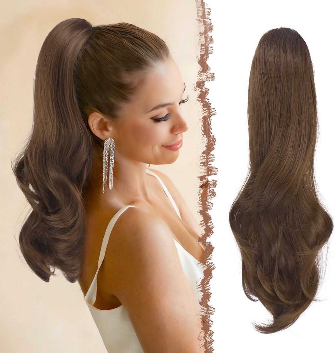 Natuurlijke Wavy Krullende Ponytail Extensions met Trekkoord, 50cm Lange Synthetische Haarstuk voor Vrouwen, Perfect voor Feestjes en Dagelijks Gebruik