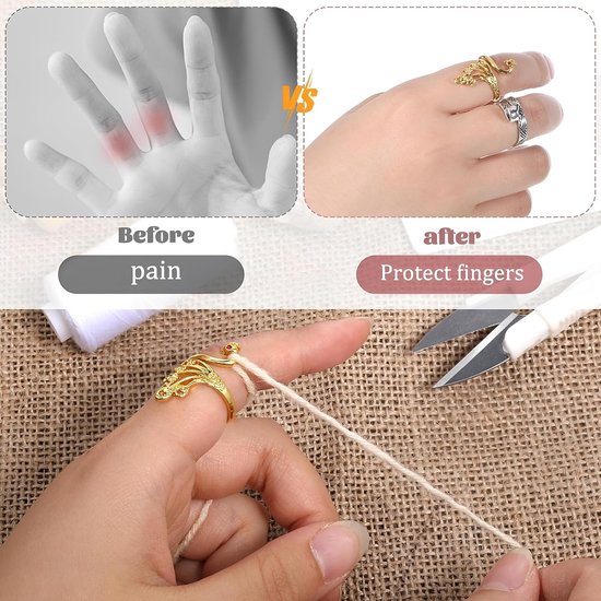 Set van 7 Haaknaalden met Vinger Ringen voor Breien en Haken - Verstelbare Ringen voor Wol, Accessoires voor Creatieve Projecten en Cadeaus voor Moeders en Grootmoeders — afbeelding 4