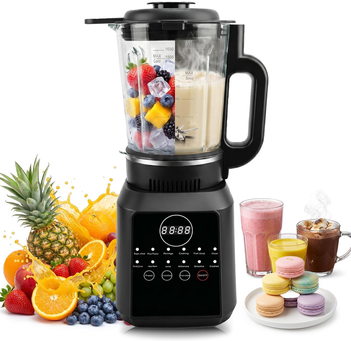 Soepmaker - Blender met Verwarming – 1,7 L – 12 Automatische Programma’s – Warmhoudfunctie – Zelfreinigend