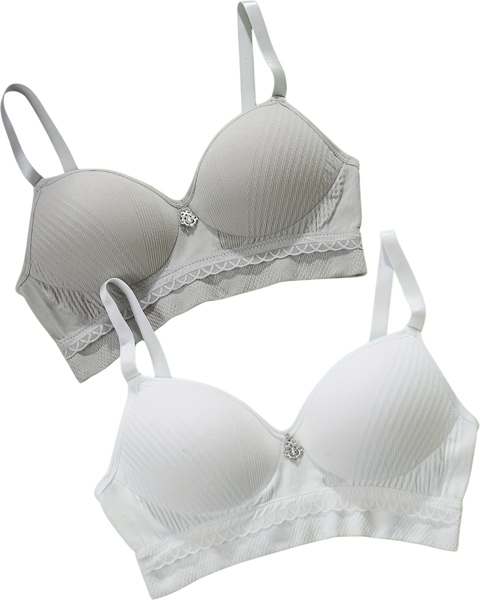 Currero BH Zonder Beugel - Strapless - Zonder Bandjes - Met Voorsluiting - Push-up Bh's - Comfort Beha - Comfortabel - Grote Sluiting - Grijs + Licht Wit