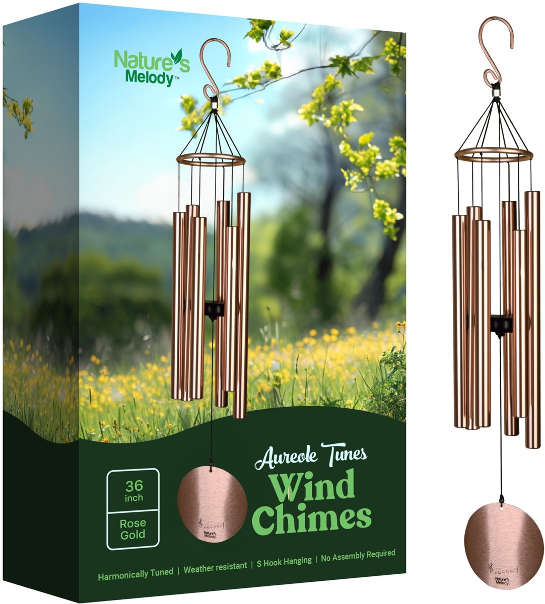 Nature's Melody Aureole Tunes windgong - windgong voor buiten met 6 buizen afgestemd op E Pentatonische schaal, 100% - ShopVlot