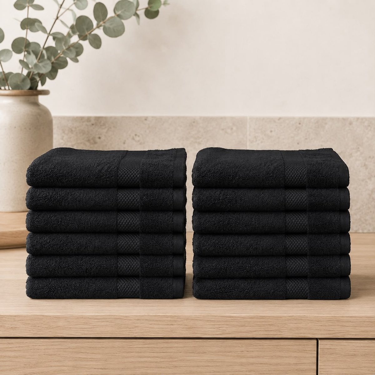 The Linen Room Gastendoekjes – 30 x 30 cm – Set van 12 – 100% Katoen – 600 GSM Dubbelgetwijnd 20/2 Garen – OEKO-TEX® – Zacht & Absorberend – Antraciet