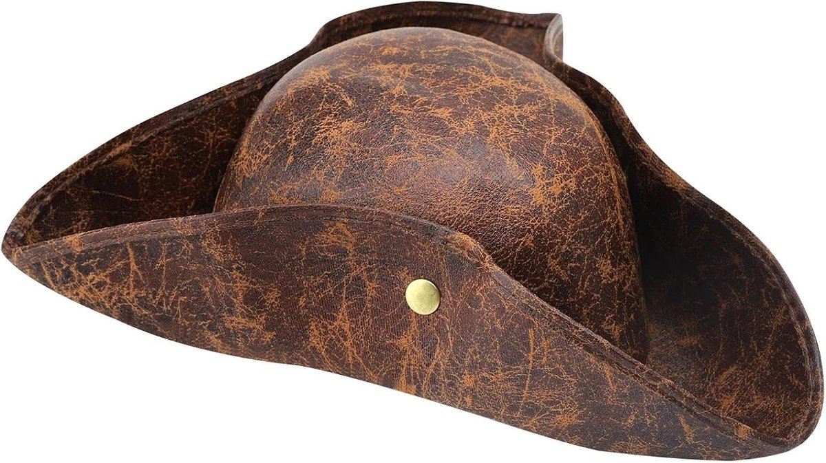 Piratenhoed voor Volwassenen van Leer - Driepunts Hoed in Koloniaal Stijl voor Piraten Thema Feesten, Cosplay en Halloween - Bruin, One Size