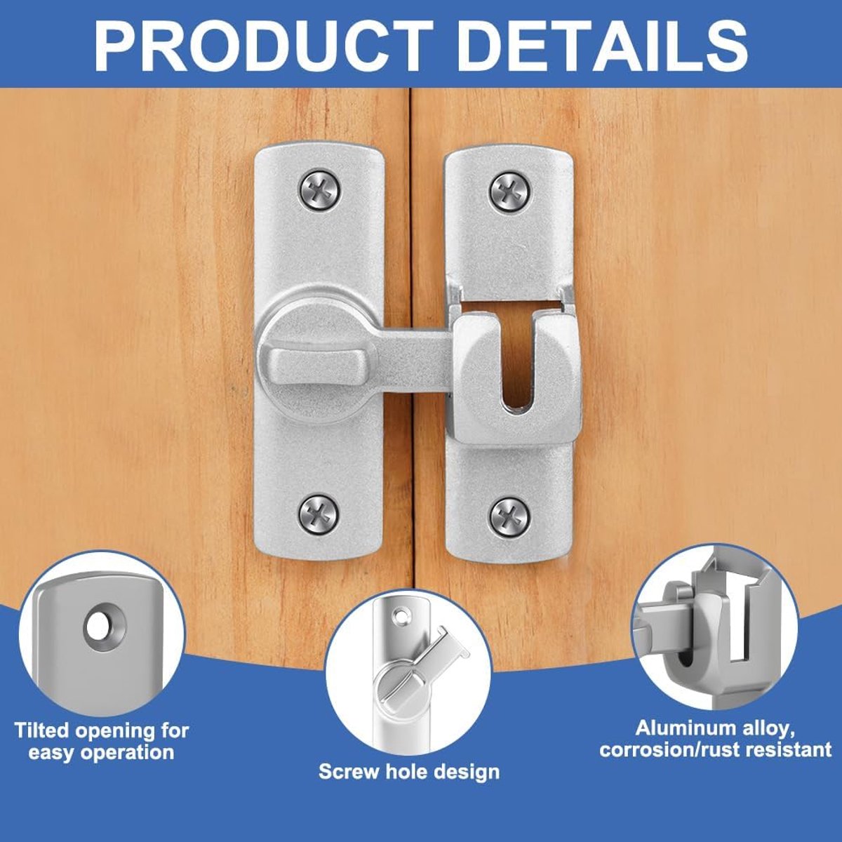 Schuifdeurslot Set - Deursluiting Beveiliging - Veilige Toegang - Flexibel 90/180 Graden - 2 Stuks - Zilver