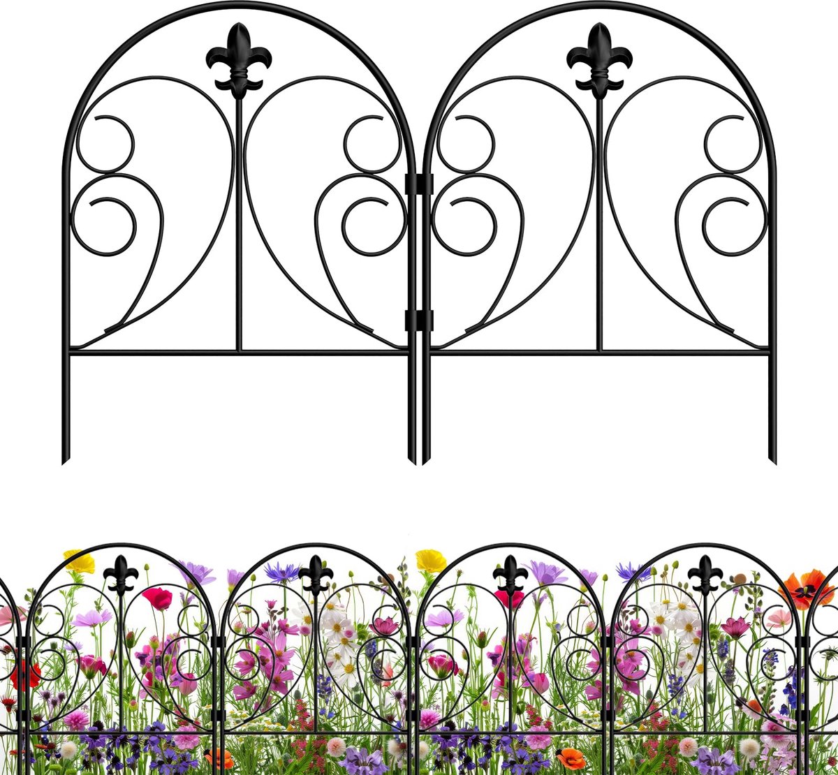 Decoratief tuinhek 10 panelen - metalen omheining zonder graven - hondenhek in drakenschuur stijl - ShopVlot
