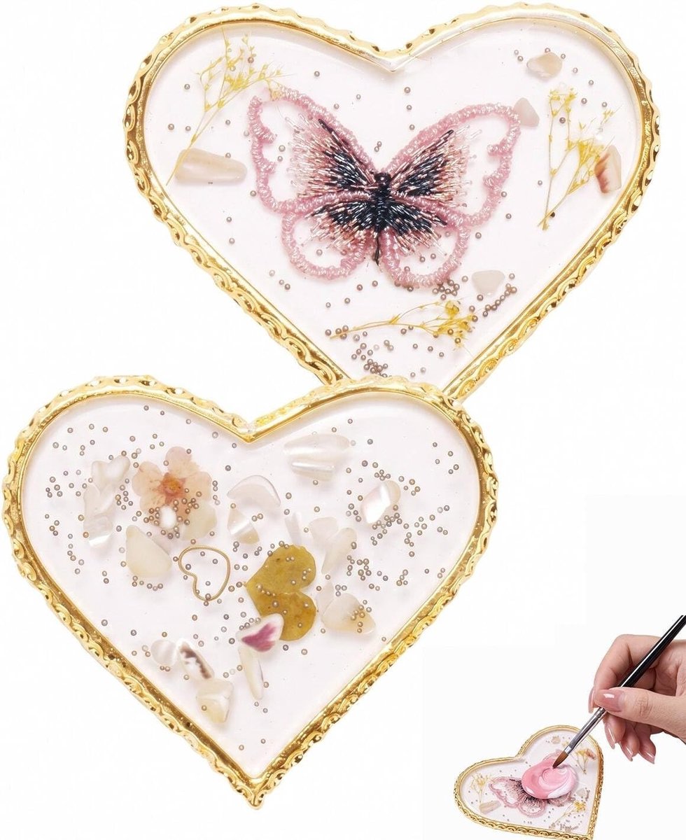 Transparant acryl hart-mengpalet voor nagelkunst en make-up – 2 stuks kleurenpalet voor gelnagels en cosmetica mixen