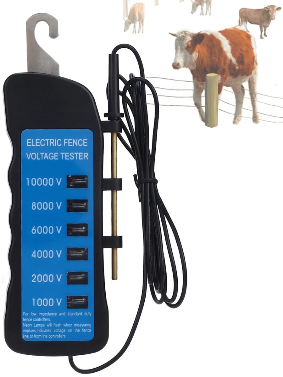 Draagbare Voltage Tester voor Waterdichte Elektrische Hekken tot 10000V - Ideaal voor Veeteelt en Eigendomsbeveiliging met 6 Indicatorlampjes