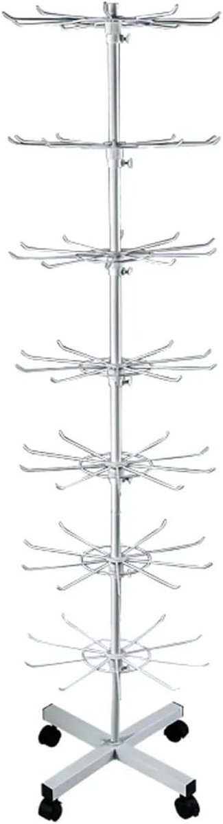 Multifunctioneel 7-laags draaibaar metalen displayrek voor winkels en supermarkten, ideaal voor hoeden, handschoenen, sjaals, sieraden en accessoires.