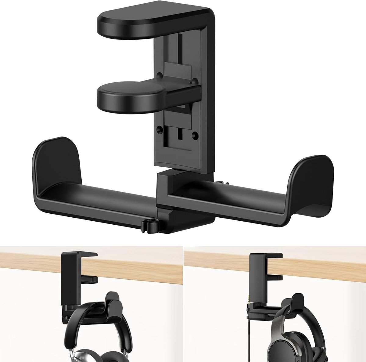 Hoofdbureau Headset Houder met 360 Graden Rotatie en Kabelorganizer voor Gaming en Kantoorgebruik
