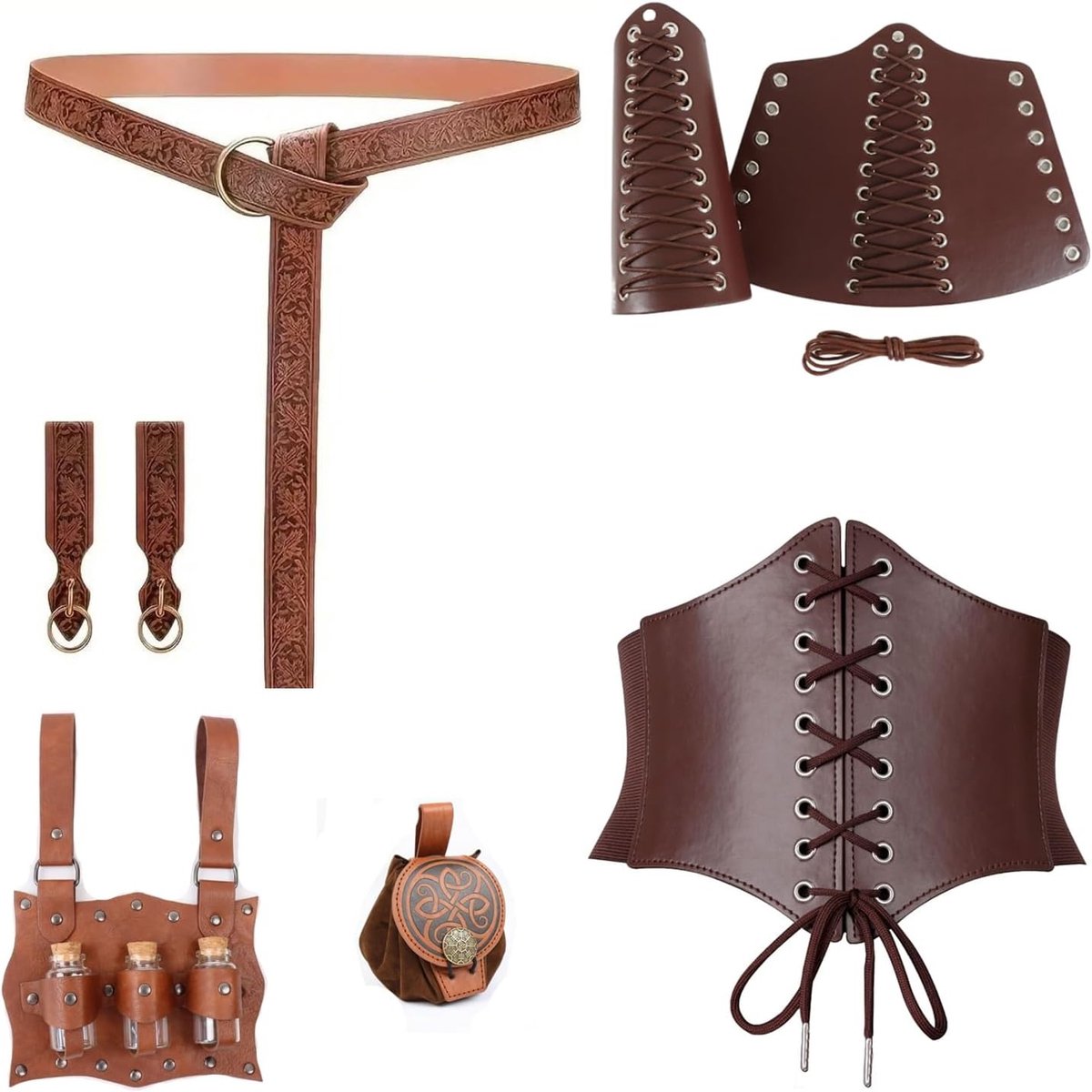 8-delige Renaissance Gürteltas Set met Viking Bracer, Kork Potion Bottle en Elastische Tailleband voor Halloween en Middeleeuwse Festivals