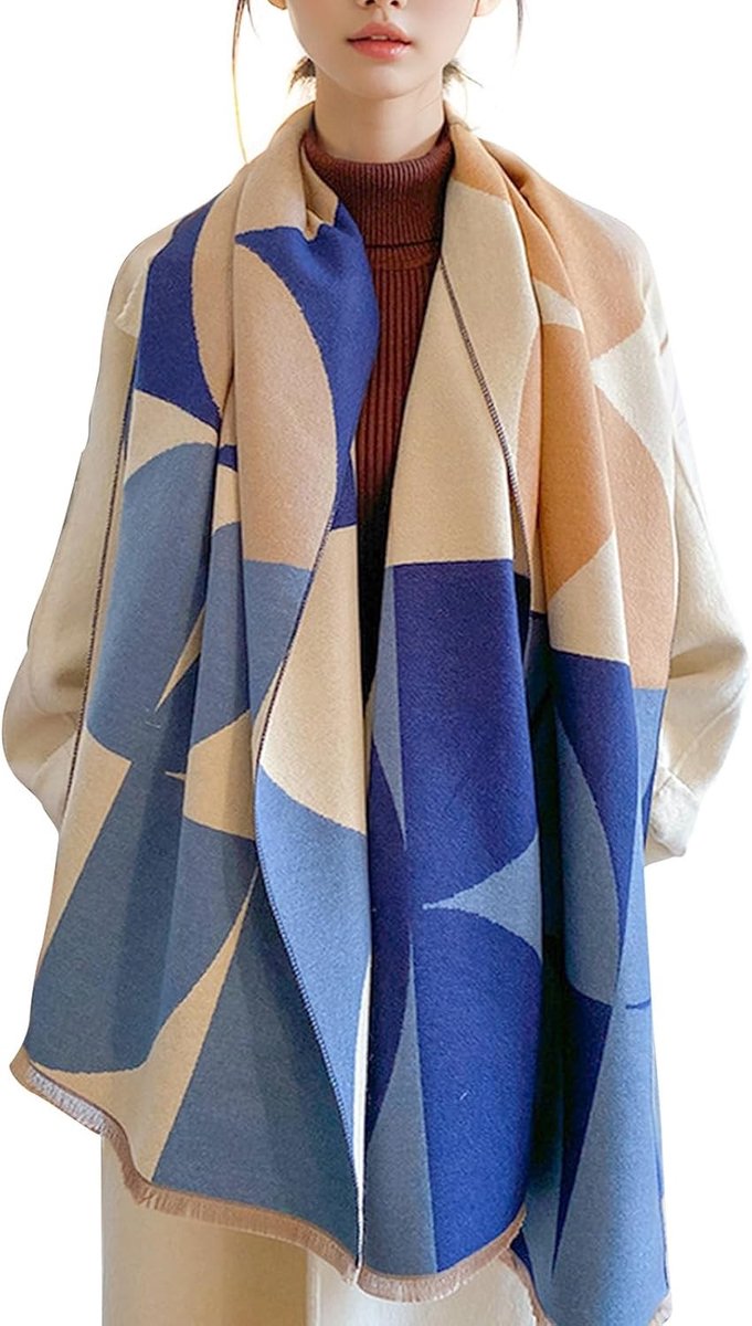 Warme Pashmina Sjaal van Cashmere met Geometrisch Patroon en Franje voor de Winter, Lange Sjaal voor Dames