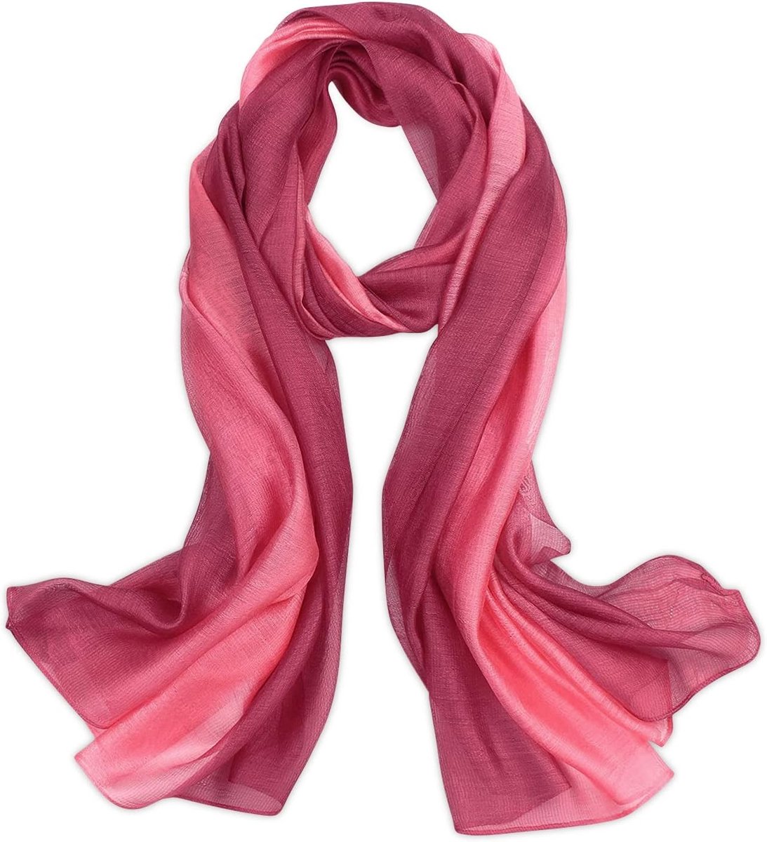 Elegante Zijden Sjaal voor Vrouwen met Gradient Kleur en Stiksel, Lichtgewicht en Zacht, Perfect als Zonnebescherming voor Elk Seizoen, Rood