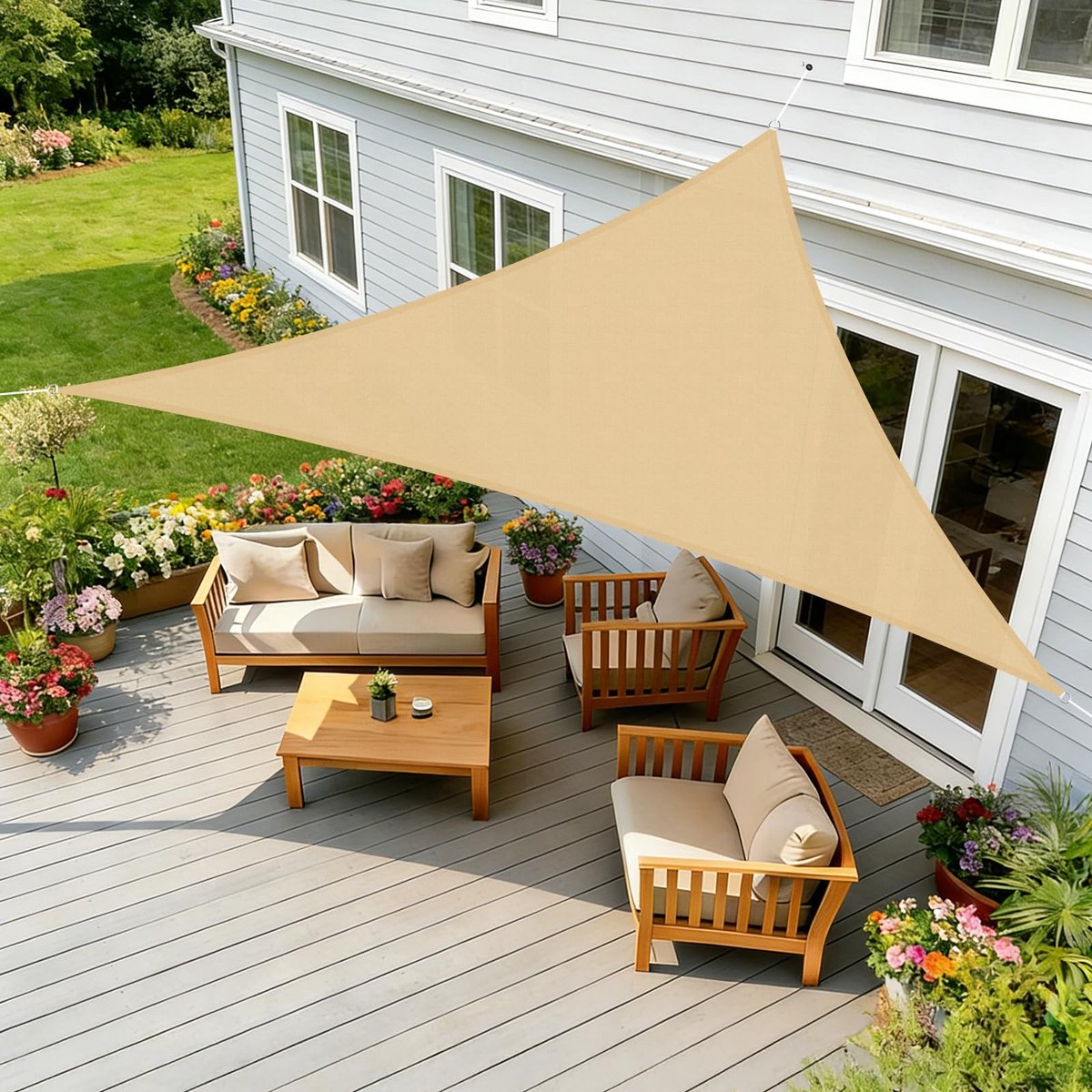 Schaduwzeil Driehoekig 3,6x3,6x3,6m - Zand - UV-bestendig - Ideaal voor schaduw in de tuin - ShopVlot